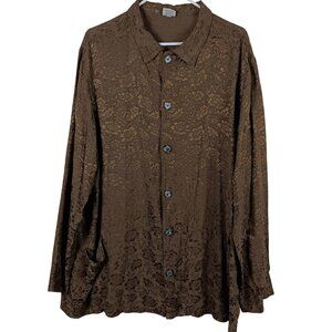 CP Shades Sausalito Vintage Brown Floral Long Sleeve Tunic Shirt Pockets Large